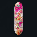 Vintage pink yellow hand drawn floral illustration skateboard<br><div class="desc">Vintage and girly pink yellow hand drawn floral illustration pattern.</div>