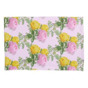 Vintage Pink Yellow Rose Floral Pillowcase