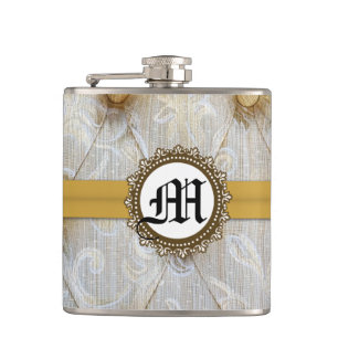 Vintage Pintuck Fabric Monogram Whiskey Flask