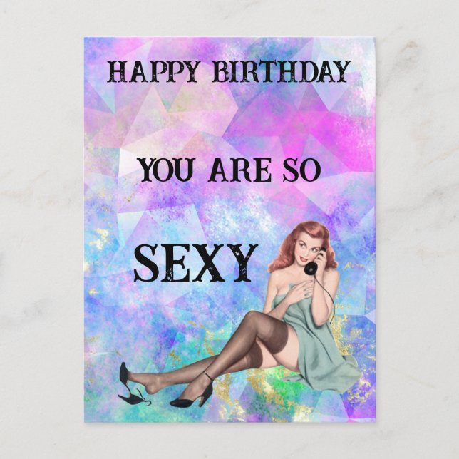 Vintage Pinup Birthday Sexy Postcard (Front)