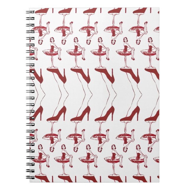  Vintage Pinup Cocktail Glass Watercolour Notebook (Front)