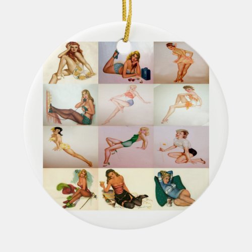 Vintage Pinup Collage _ 12 Gorgeous Girls In 1 Ceramic Ornament