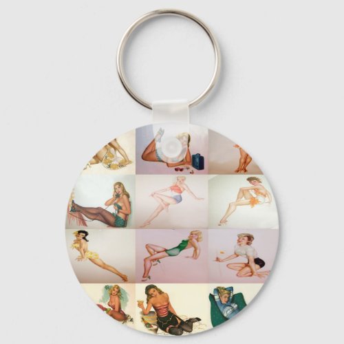 Vintage Pinup Collage _ 12 Gorgeous Girls In 1 Keychain