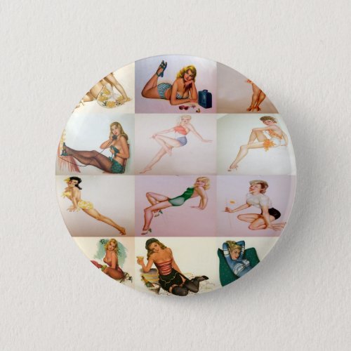 Vintage Pinup Collage _ 12 Gorgeous Girls In 1 Pinback Button