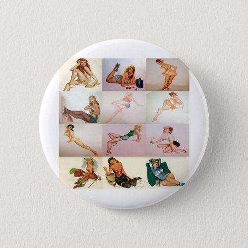 Vintage Pinup Collage _ 12 Gorgeous Girls In 1 Pinback Button