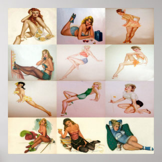 Vintage Pinup Collage - 12 Gorgeous Girls In 1 Poster