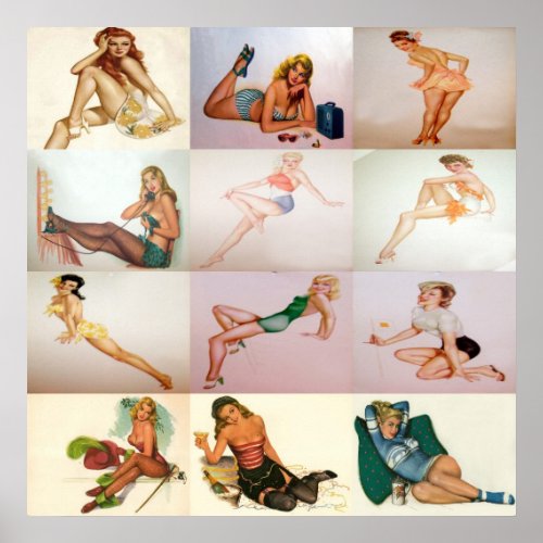 Vintage Pinup Collage _ 12 Gorgeous Girls In 1 Poster