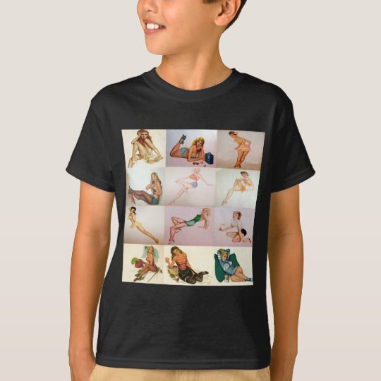 Vintage Pinup Collage - 12 Gorgeous Girls In 1 T-Shirt