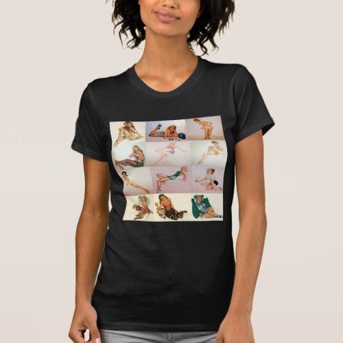 Vintage Pinup Collage _ 12 Gorgeous Girls In 1 T_Shirt