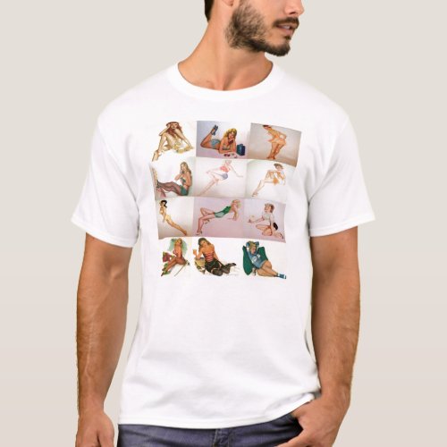 Vintage Pinup Collage _ 12 Gorgeous Girls In 1 T_Shirt