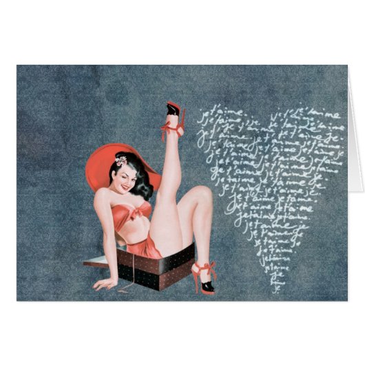 Vintage Pinup Denim Heart Cards (Front Horizontal)