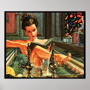 Vintage pinup girl in bath  14"×11" poster