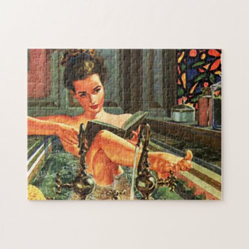 Vintage pinup girl in bath jigsaw puzzle