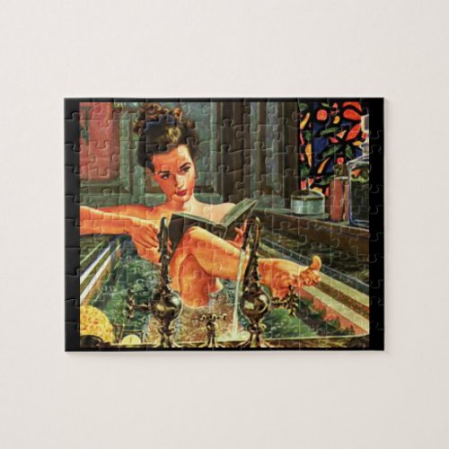 Vintage pinup girl in bath jigsaw puzzle