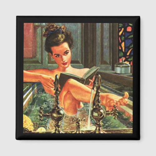 Vintage pinup girl in bath magnet