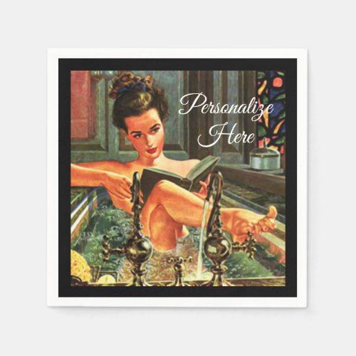 Vintage pinup girl in bath  napkins