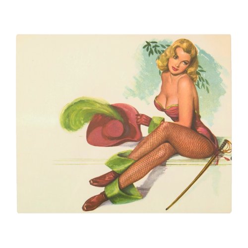 Vintage Pinup Girl Original Coloring 10 Metal Print