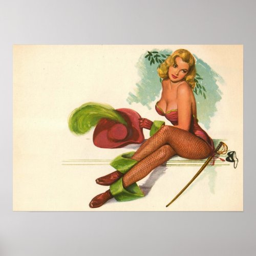 Vintage Pinup Girl Original Coloring 10 Poster