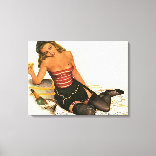 Vintage Pinup Girl Original Coloring 11 Canvas Print