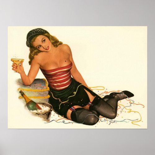 Vintage Pinup Girl Original Coloring 11 Poster