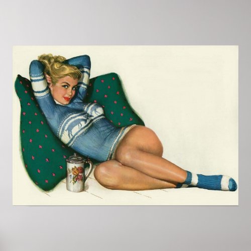 Vintage Pinup Girl Original Coloring 12 Poster