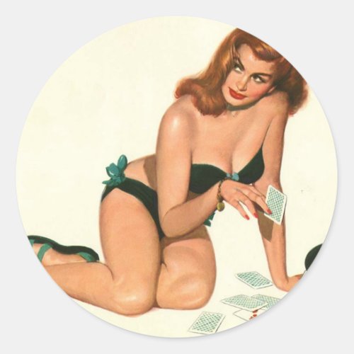 Vintage Pinup Girl Original Coloring 18 Classic Round Sticker