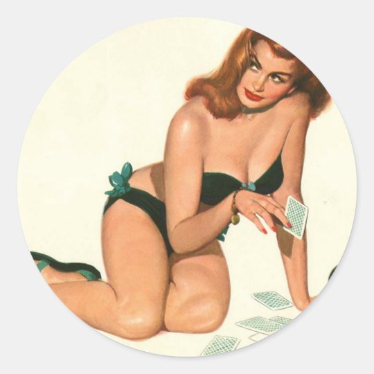 Vintage Pinup Girl Original Coloring 18 Classic Round Sticker