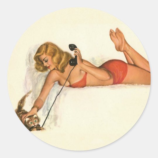 Vintage Pinup Girl Original Coloring 19 Classic Round Sticker