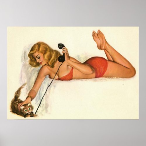 Vintage Pinup Girl Original Coloring 19 Poster