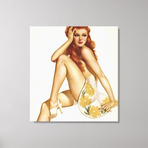 Vintage Pinup Girl Original Coloring 1 Canvas Print