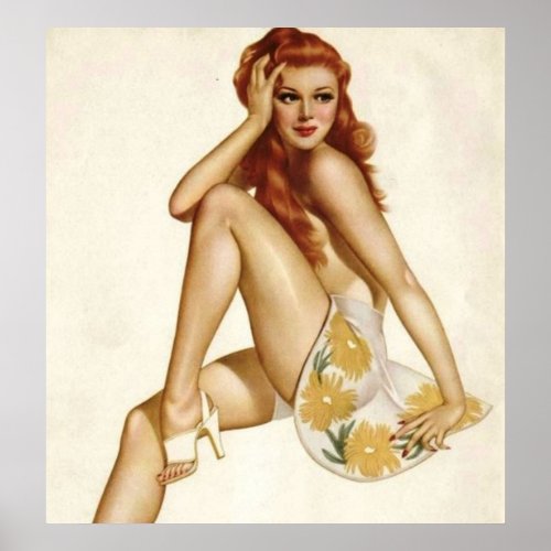 Vintage Pinup Girl Original Coloring 1 Poster