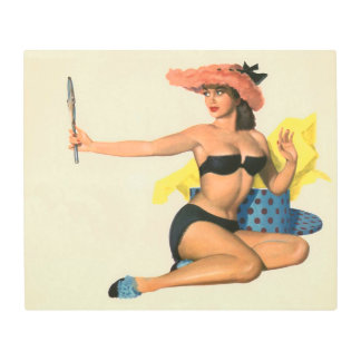 Vintage Pinup Girl Original Coloring 21 Metal Print