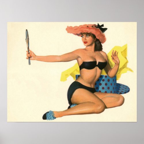 Vintage Pinup Girl Original Coloring 21 Poster