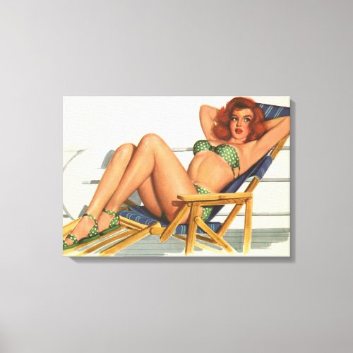 Vintage Pinup Girl Original Coloring 22 Canvas Print