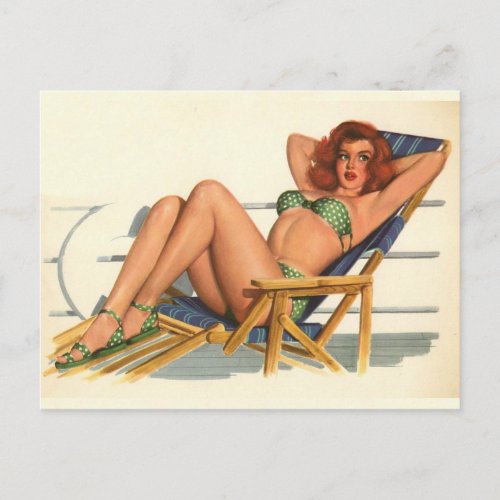 Vintage Pinup Girl Original Coloring 22 Postcard