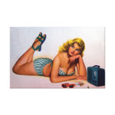 Vintage Fishing Pin up Canvas Gallery Wrap 