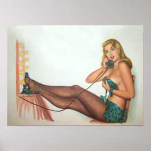 Vintage Pinup Girl Original Coloring 4 Poster