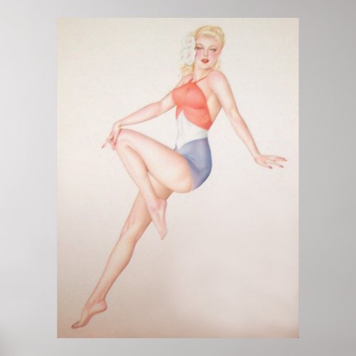 Vintage Pinup Girl Original Coloring 5 Poster