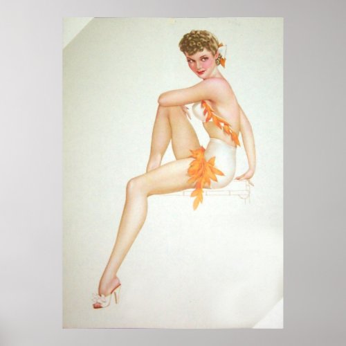 Vintage Pinup Girl Original Coloring 6 Poster