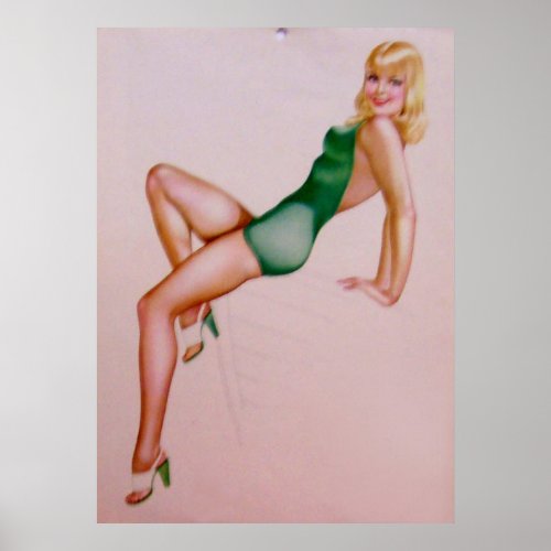 Vintage Pinup Girl Original Coloring 8 Poster