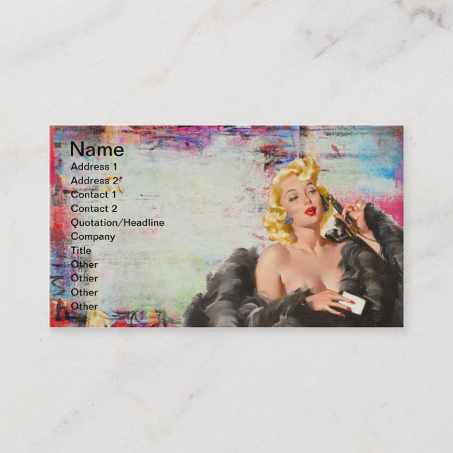 Vintage Pinup Grunge Digital Art Business Card (Front)