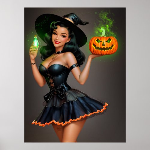 Vintage Pinup Halloween Poster