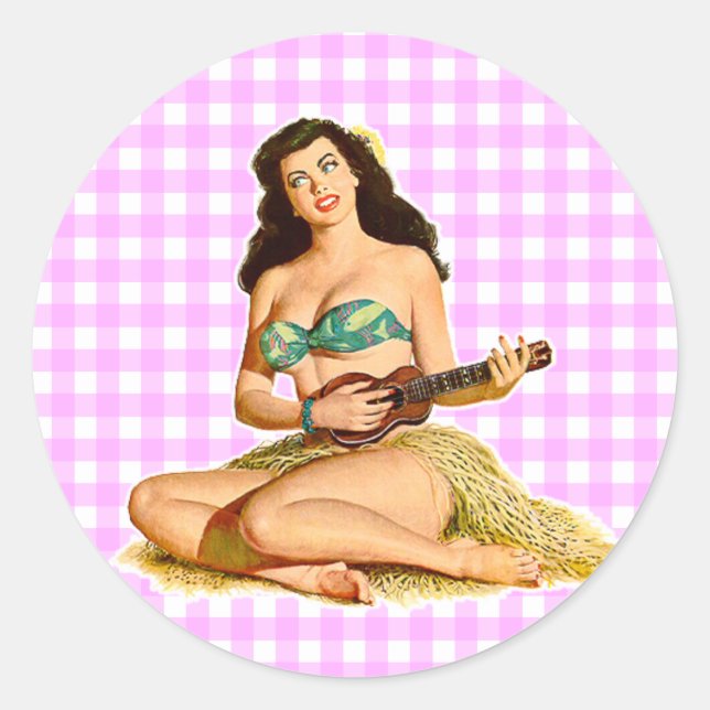 Vintage Pinup Lady Classic Round Sticker (Front)