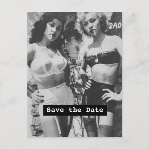 Vintage Pinup Save the Date Two Women Announcement Postcard