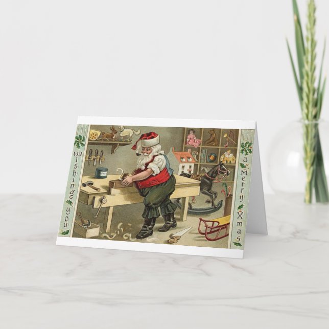 Vintage Pipe Smoking Santa Christmas Greeting Card (Front)