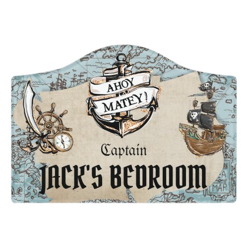 Vintage Pirate Ahoy Matey Boy Bedroom Nursery Door Sign