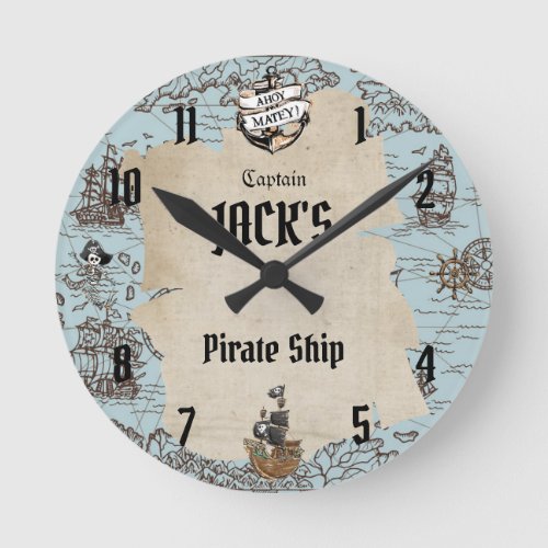 Vintage Pirate Anchor Nautical Boy Bedroom Numeral Round Clock