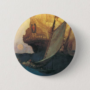 Vintage Pirate, Attack on a Galleon by Howard Pyle Button