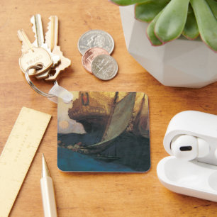 Vintage Pirate, Attack on a Galleon by Howard Pyle Keychain