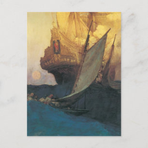 Vintage Pirate, Attack on a Galleon by Howard Pyle Postcard